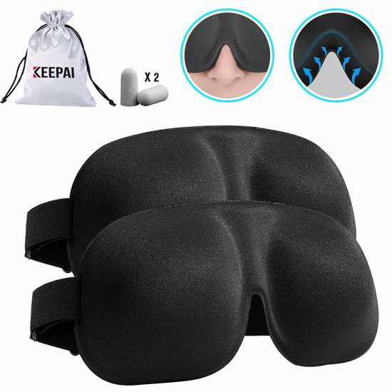  KeePaI 记忆海绵 3D睡眠眼罩2件套 5.29加元清仓！送隔音耳塞！