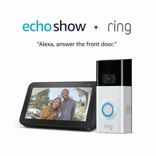  历史新低！Ring 1080P 第二代智能可视门铃+Echo Show 5智能显示器6.2折 194加元包邮！