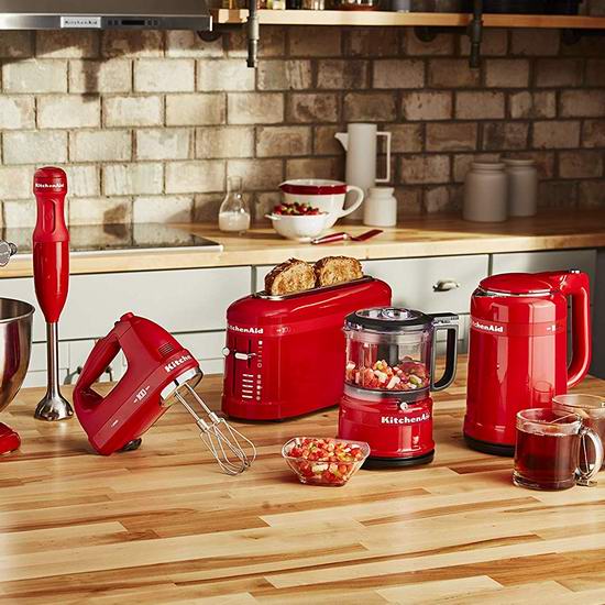  精选多款 KitchenAid 高颜值红色 百年限量版 电热水壶、搅拌器、搅拌棒、食物料理机、烤面包机5折起！