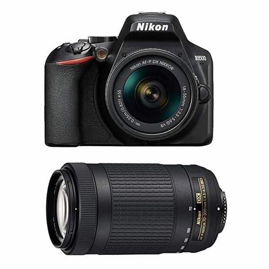  历史新低！Nikon 尼康 D3500 DX-Series 单反相机 + 18-55mm + 70-300mm 双镜头套装 578加元包邮！