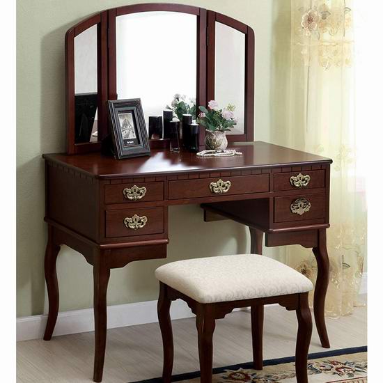  历史新低！Furniture of America Matilda Chippendale 复古梳妆台桌椅套装4折 237.85加元包邮！