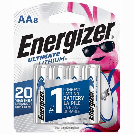  手慢无！历史新低！Energizer 劲量 L91SBP-8 非充电 AA锂电池8件套4.2折 7.18加元包邮！