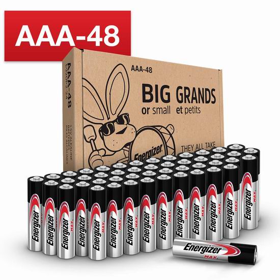  Energizer 劲量 Max AAA 高能碱性电池48颗装 25.63加元！