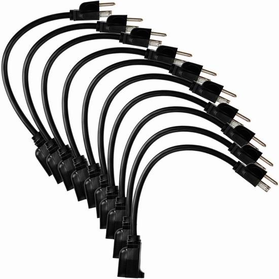  Etekcity 16AWG-13A 1英尺 插座延长线10件套 20.39加元！