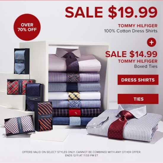  今日闪购：精选 Tommy Hilfiger 男士精品纯棉衬衣2.7折 19.99加元，盒装真丝领带2.3折 14.99加元！