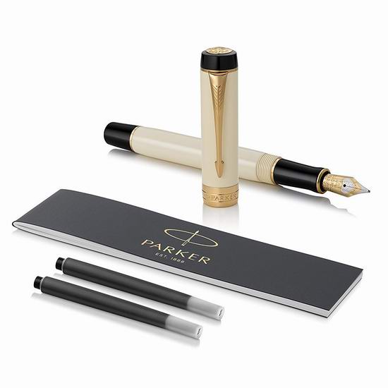  历史新低！Parker 派克 Duofold International 世纪名望 象牙白金夹钢笔/顶级小豆腐3.7折 220.28加元包邮！