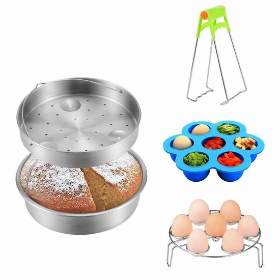  KINDEN 不锈钢蒸格+蒸架+餐具夹+硅胶蛋模3.4折 14.99加元！Instant Pot电压力锅专用！