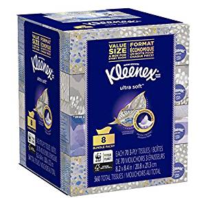  Kleenex 舒洁 超软面巾纸/抽纸（70抽x8盒、560张）超值装 6.89加元，原价 10.99加元