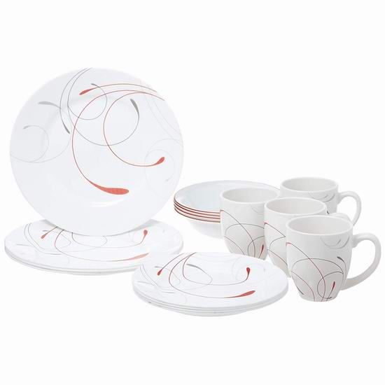  历史最低价！Corelle 康宁 1114351 餐具16件套（4人组）5.4折 64.97加元包邮！