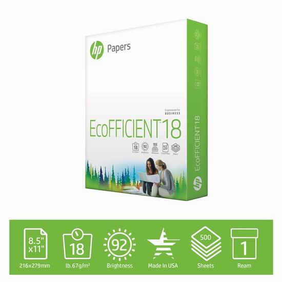  历史新低！HP 惠普 EcoFFICIENT18 复印打印纸（500页） 3.76加元！