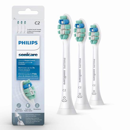  Philips 飞利浦 牙菌斑防御型 电动牙刷刷头3件套 7.7折 29.95加元包邮！电动牙刷刷头2件套16.01加元