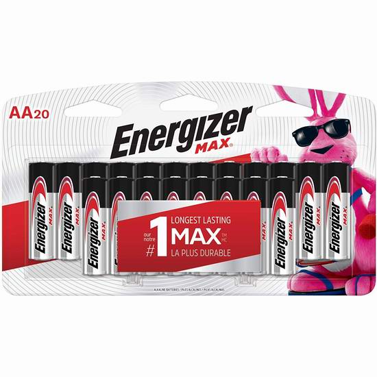  Energizer 劲量 Max AA 高能碱性电池20颗装5.2折 7.49加元！
