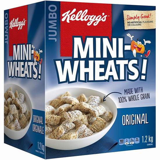  Kellogg's Mini-Wheats 早餐速食营养麦片1.2公斤超值装 6.98加元包邮！