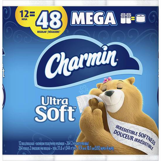  历史最低价！Charmin Ultra Soft 超软双层卫生纸12卷装 11.77加元！相当于普通48卷！