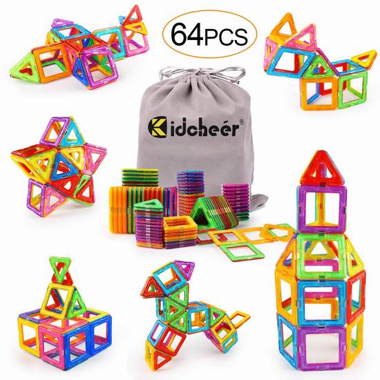  KIDCHEER 益智磁力积木64件套6折 29.51加元！