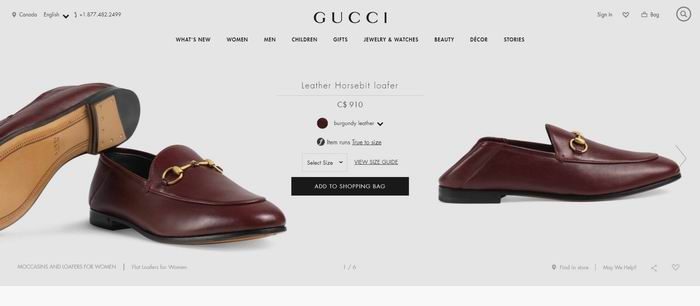 Gucci Horsebit  女士 勃艮第酒 马衔扣乐福鞋 695加元，官网价910加元