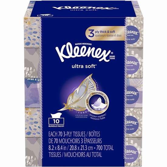  Kleenex 舒洁 超软面巾纸/抽纸（70抽x10盒、700张）10.99加元！