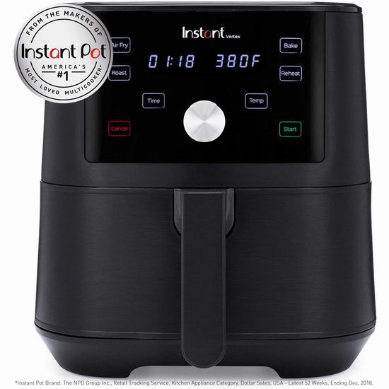  历史新低！Instant Pot Vortex 6夸脱 4合1 多功能空气炸锅 114.93加元包邮！