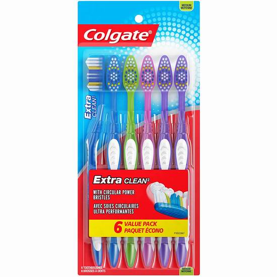 Colgate 高露洁 Extra Clean 牙刷6支超值装 4.72加元！每支0.79加元！