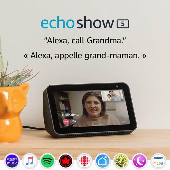  历史新低！Echo Show 5 智能显示器 54.99加元包邮！购2台单价降为49.99加元！2色可选！