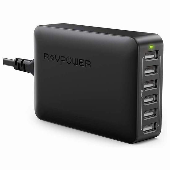  RAVPower 60W 6口USB智能快速充电器 23.83加元！
