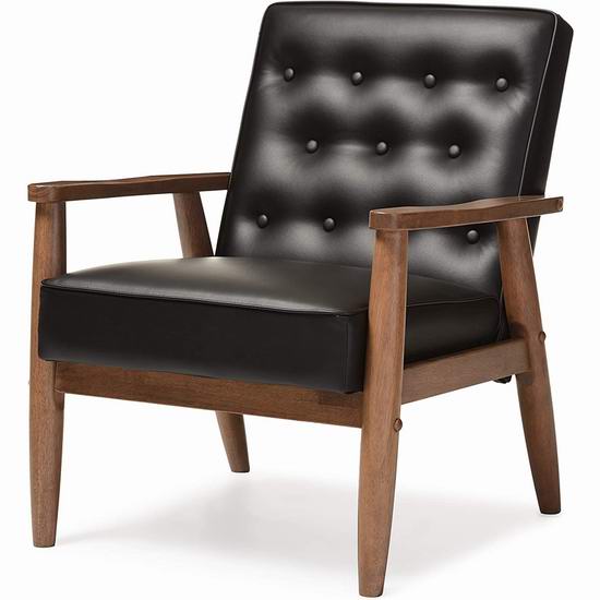  历史新低！Baxton Studio Sorrento 中世纪复古实木休闲椅3.1折 184.9加元包邮！