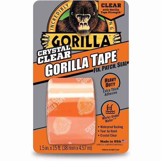  历史最低价！Gorilla 大猩猩 Crystal Duct 透明防水胶带（3.8厘米 x 4.57米）6.47加元！居家修补万能小帮手！