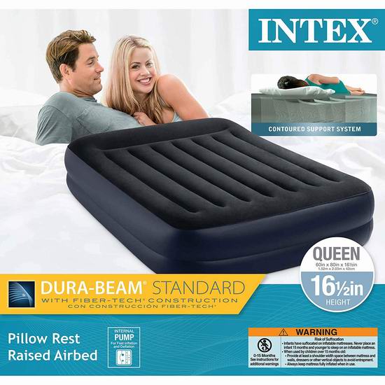  历史新低！Intex Dura-Beam 标准系列 不塌陷 16.5英寸加高Queen充气床5.4折 40.51加元包邮！