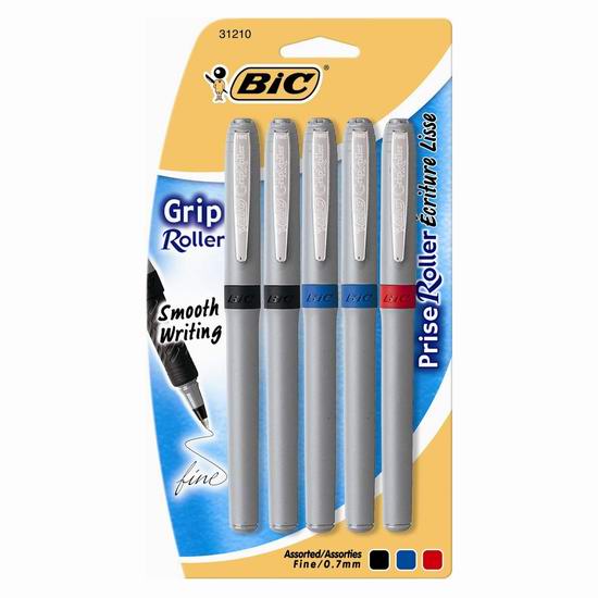  白菜价！历史新低！BIC Grip 精细圆珠笔5支装（含3色）1.5折 1加元清仓！