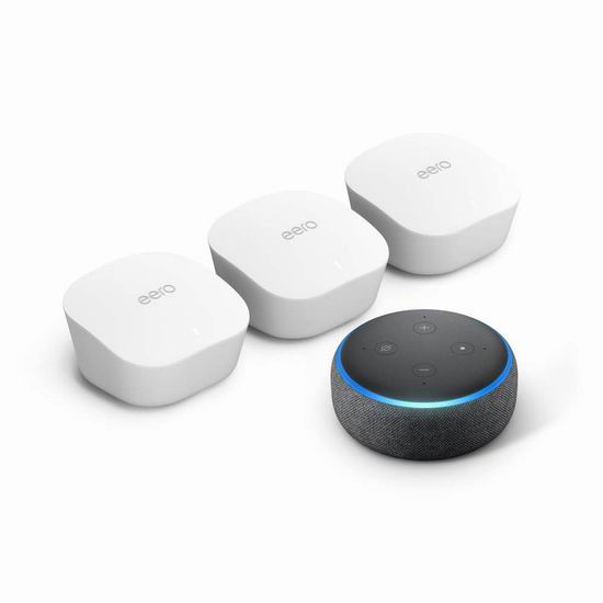  新品 Amazon eero mesh WiFi 无线网状系统3件套6.7折 279加元包邮！送价值69.99加元Echo dot智能音箱！