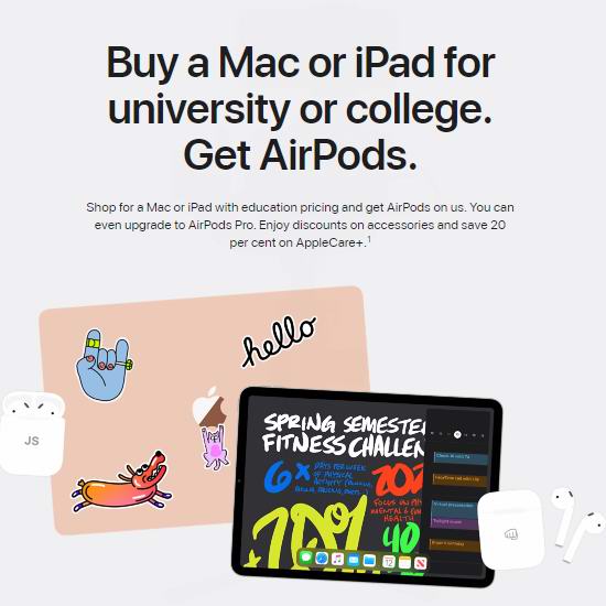  Apple苹果官网返校季大促！指定款iPad、MacBook笔记本、iMac一体机等特价销售+送AirPods耳机！支持以旧换新！