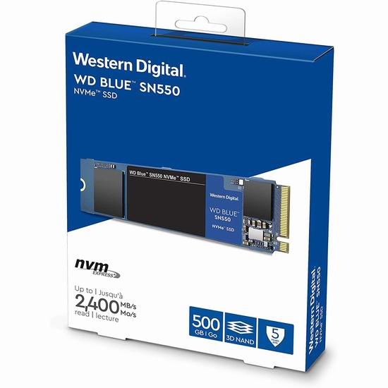  历史新低！WD Blue SN550 500GB NVMe SSD 固态硬盘 49.99加元包邮！