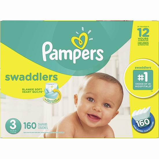  Pampers 帮宝适 Swaddlers 婴儿纸尿裤（Size 3，160个） 33.12加元包邮！Prime会员降为27.91加元！