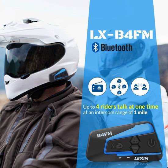  金盒头条：LEXIN LX-B4FM 摩托车头盔蓝牙耳机（一对） 175.99加元！单个装87.99加元！内置对讲机，支持4方通话！