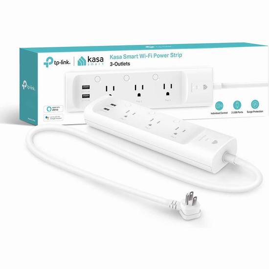  近史低价！Kasa KP303 Wi-Fi 智能插线板（3插口+2USB充电口） 27.99加元！支持手机遥控！