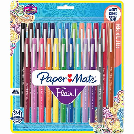  白菜价！历史新低！Paper Mate Flair Felt 彩色凝胶笔24支装2.1折 5加元清仓！