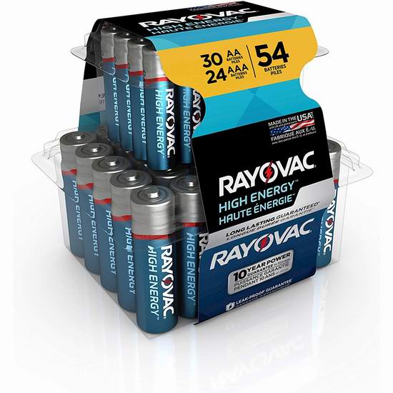  历史新低！Rayovac AA & AAA 碱性电池54件套 13.31加元！