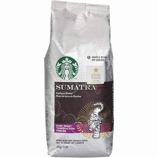  历史新低！Starbucks 星巴克 苏门答腊 烘培咖啡豆（340g x 6包）5.9折 28.5加元包邮！