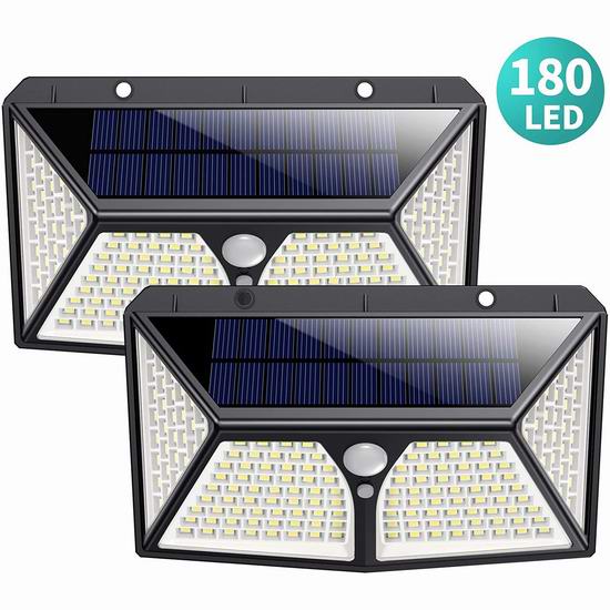  Yacikos 180 LEDs 超亮 太阳能运动感应灯2件套 21.79加元限量特卖并包邮！