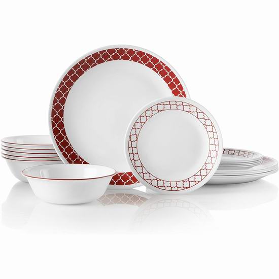  Corelle 康宁 Crimson Trellis 印花餐具18件套 89.56加元包邮！