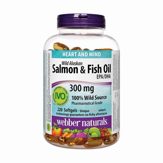  Webber Naturals Wild Alaskan Salmon 阿拉斯加野生深海鱼油（220粒） 12.32加元包邮！