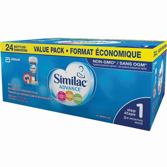  Similac Advance Step 1 非转基因 婴儿配方液态奶（24瓶 x 59ml）6.1折 21.35加元（会员价 19.09加元）！即开即饮！