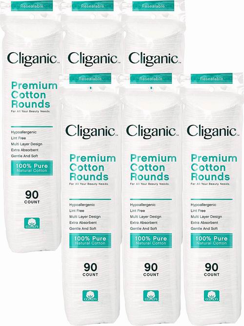  Cliganic 100％纯天然高级化妆棉 90×6个装 14.24加元，原价 19.99加元