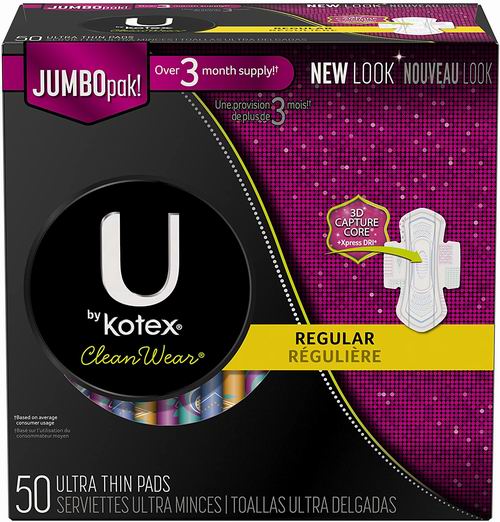  U by Kotex CleanWear超薄护翼卫生巾44个装 8.99加元，原价 11.98加元