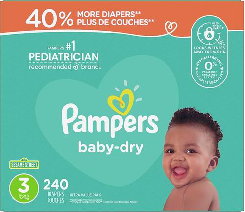  Pampers Dry 帮宝适婴幼儿尿不湿/纸尿裤（size-1-6）  29.99加元起（会员价 23.99加元）
