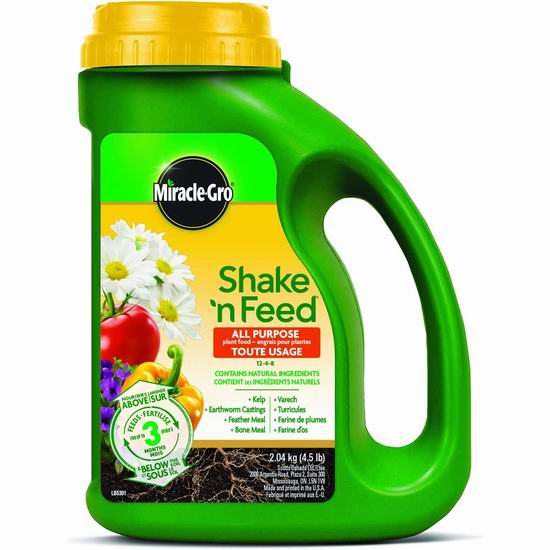  Miracle-Gro 2670106 Shake N Feed 12-4-8 通用植物复合肥料（2.04公斤） 15.67加元（原价 19.78加元）