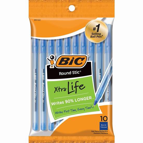  历史最低价！BIC Round Stic 蓝色圆珠笔10支装 0.98加元！