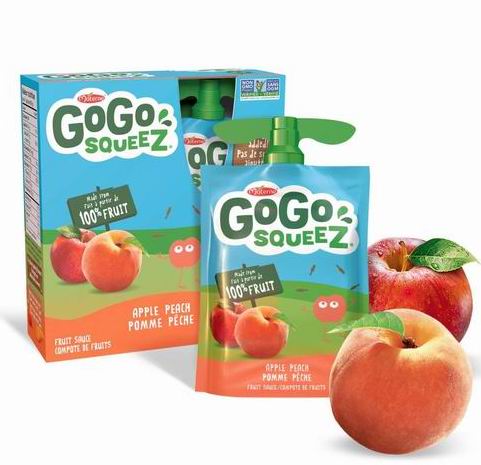  Go Go Squeez 100%纯苹果桃子水果泥 90gx4袋  2.99加元