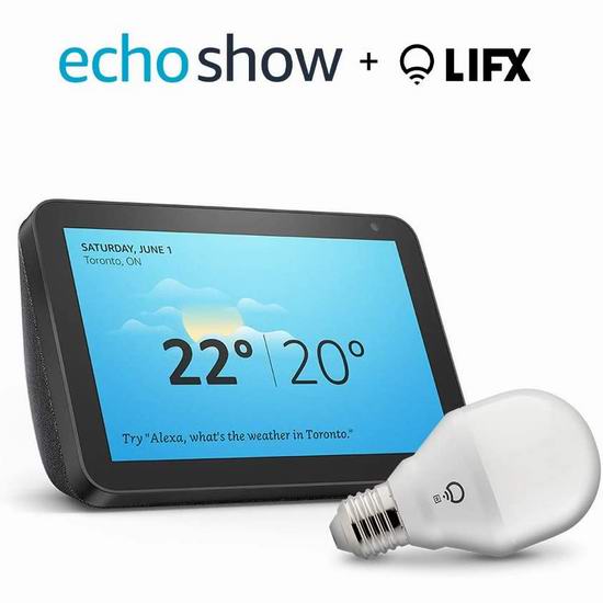  Echo Show 8 大屏智能显示器4.9折 89.99加元包邮！送价值14.99加元LIFX Wifi智能灯泡！2色可选！