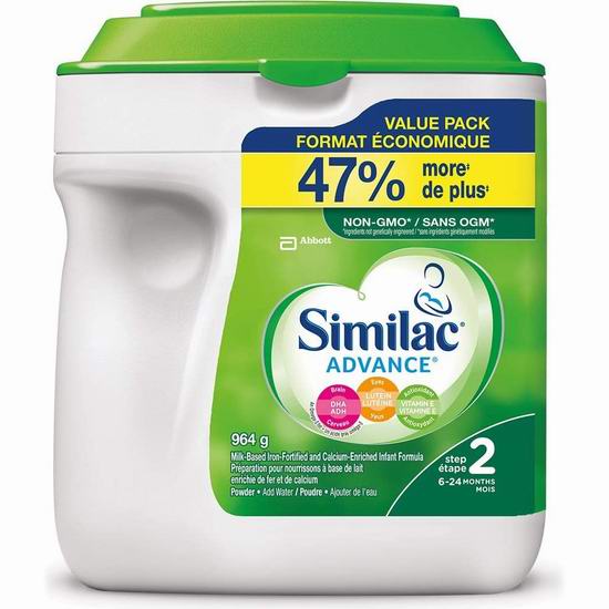  Similac advance step 2 婴儿配方奶粉（964 g） 37.6加元，原价 43.98加元，包邮